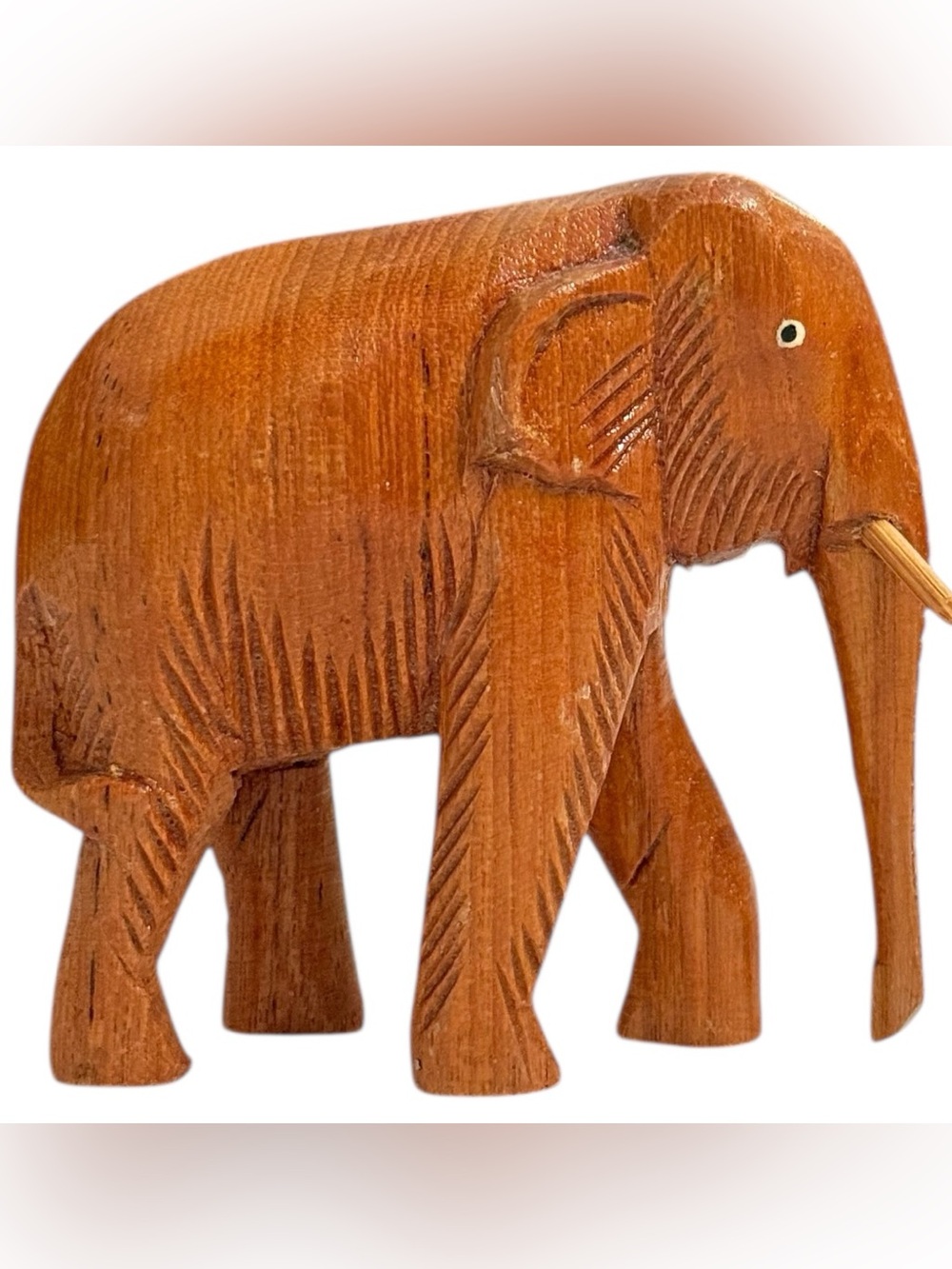Carved Wooden Elephant Figurine - Warm Chestnut Tone